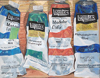 "Paint Tubes" painting by David Browning. Oil on canvass. 1981.