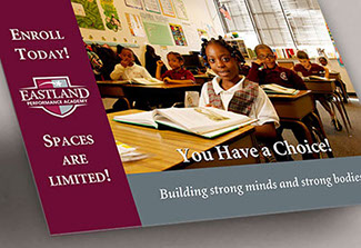 Direct mail postcard prepared for Eastland Performance Academies